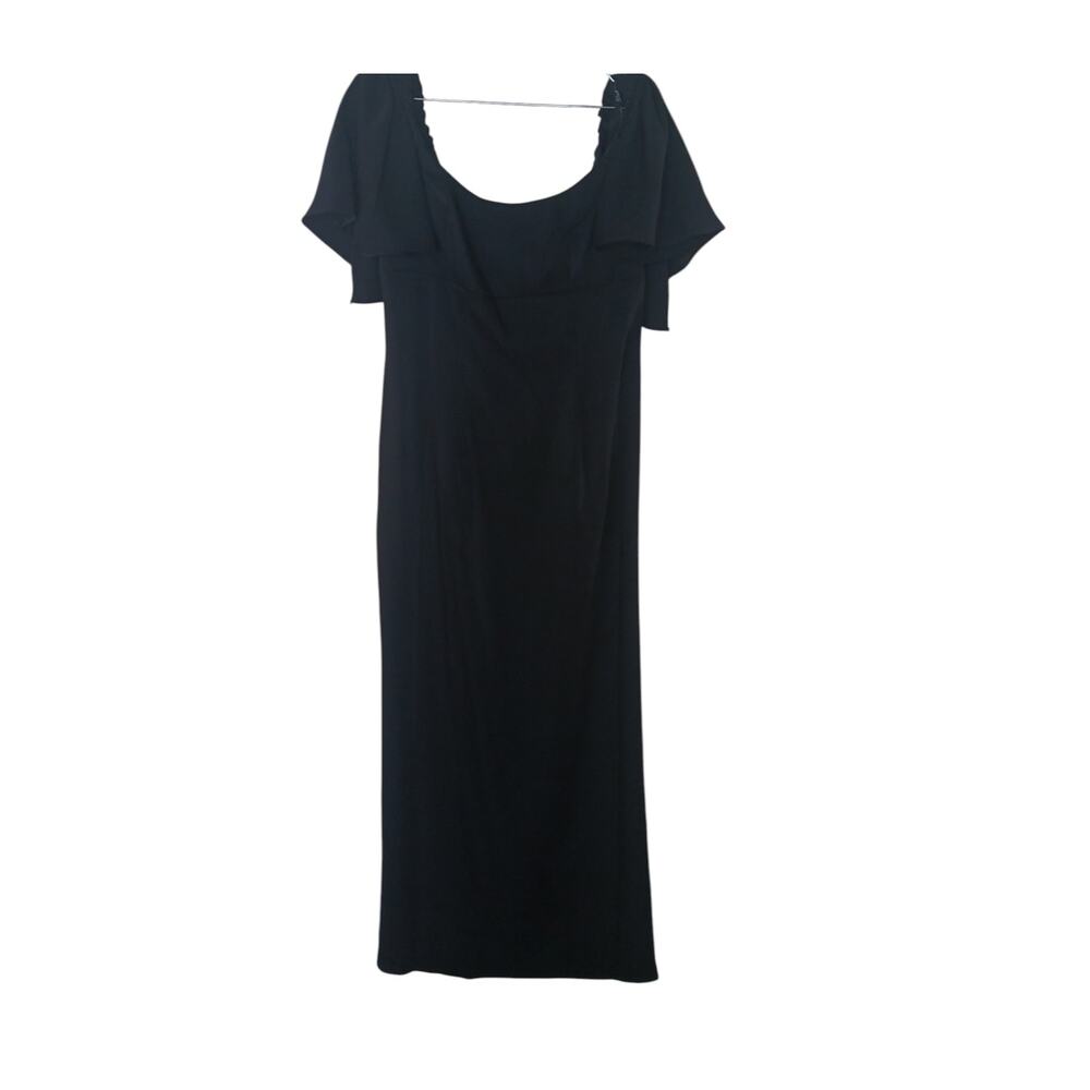 New without Tags Mac Duggal 20962 Black Crepe Flutter Sleeve Maxi Gown Sz 10 - Picture 6 of 16